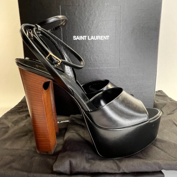 Saint Laurent Jodie Size 8B Calf Leather Ankle-Strap Platform Sandals Nero Color - Picture 2 of 16